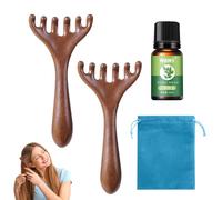 WAWJ® 2 Pezzi Pettine massaggiante magico con sei artigli, Massaggiatori per il Cuoio Capelluto in Legno, Pettine meridiano con manico lungo, massaggiatore per cuoio capelluto, Sollievo per Uomini Do