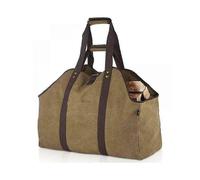 Waxed Canvas Log Carrier Tote Bag, Extra Large Durable Firewood Holder with Handles and Shoulder Strap.