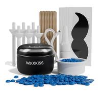 Waxkiss Kit scaldacera mini per la depilazione facciale con 10 confezioni di perline per ceretta, kit per ceretta super portatile con bastoncini di legno, bastoncini per il naso, protezioni per baffi,