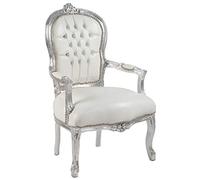 Way Home Store Poltrona BAROCCO Luis stile Francese Luigi XVI Silver e Bianca con Gemme Ecopelle 63 x 65 x 94 cm
