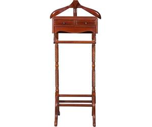 Way Home Store | Servomuto in Legno Massello di Mogano con Finitura Noce - Indossatore e Appendiabiti da Camera con 2 Cassetti Portaoggetti - Design Elegante e Funzionale 45x45x125 cm