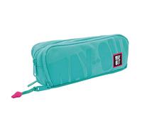 WAY OUT - Astuccio con 3 tasche attrezzate con passanti elastici portapenne, ideale per la Scuola, verde acqua, formato 22,5 x 8,5 x 7,5 cm