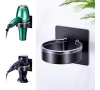 WAYASI Porta phon da Muro Adesivo, Porta asciugacapelli da Parete, 304 Acciaio Inossidabile Porta phon Senza Foratura, Supporto asciugacapelli per Bagno, Barbiere, Hotel - Nero Opaco