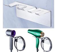 WAYASI Supporto per asciugacapelli da parete senza foratura, supporto per asciugacapelli con supporto per cavo, autoadesivo, supporto per asciugacapelli, supporto da parete in acciaio inox, supporto