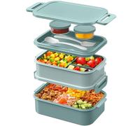 WayEee Contenitore per il pranzo per adulti, 2130 ml, grande capacità, con scomparti, a prova di perdite, a 3 strati, per ufficio, scuola (verde)