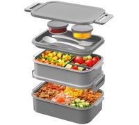 WayEee Contenitore per il pranzo per adulti, 2130 ml, grande capacità, con scomparti, a prova di perdite, a 3 strati, per ufficio, scuola (grigio)