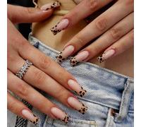 Wayfadacc 24 unghie finte stampa leopardata con lima per unghie, copertura completa, unghie artificiali, lunghe, a pressione