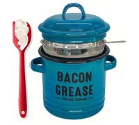 Wayfadacc Barattolo smaltato per grasso con colino e spatola in silicone per conservare pancette gocciolanti grasso e olio da cucina