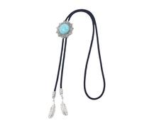 Wayfadacc Bolotie - Collana da uomo in metallo con turchese sole, regolabile, in corda intrecciata, con ciondolo piumato, 20*15*1cm, Metallo