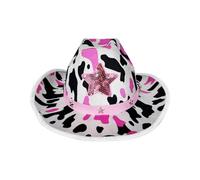 Wayfadacc Cappello da cowgirls in cotone traspirante con paillettes stella mucca stampa decorazione pratica cappellini cosplay per eventi a tema occidentale