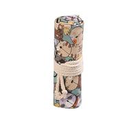 Wayfadacc Cartone animato per gatto 12/24/36/48/72 fori tela rotolo penna tenda matita borsa per la custodia trucco Wrap Holder Storage forniture scolastiche, 12 fori, 21*12*3cm