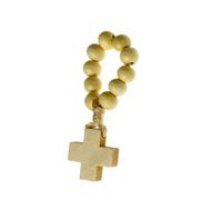 Wayfadacc Natural Pine Wood Bead Rosary Finger Chain Handmade Catholic Symbol for Decoration Gift Option Catholic Prayer Beads