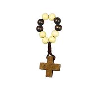 Wayfadacc Natural Pine Wood Bead Rosary Finger Chain Handmade Catholic Symbol for Decoration Gift Option Catholic Prayer Beads