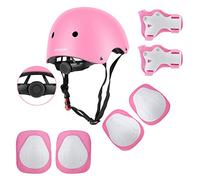 Wayin Casco Bici Protezioni Set per Bambini Regolabile Gomitiere Polso Ginocchiere per Skateboard Pattini in Linea Bicicletta Protezione Bambina (Rosa Casco)