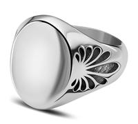 Waykins by Trendhim - Anello con sigillo da uomo, in acciaio inox 316L lucido con motivo palmato, design danese, acciaio/nero, 64mm, Metallo non prezioso, Nessuna pietra preziosa