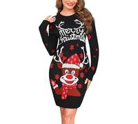 Wayleb Abito Natale Donna Merry Christmas con Renne Nero 3XL