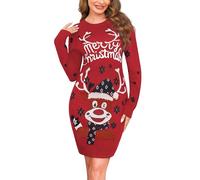 Wayleb Abito Natale Donna Merry Christmas con Renne Rosso M