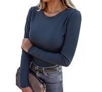 Wayleb Maglia Donna Manica Lunga Girocollo Basic Morbida Elasticizzata Traspirante Versatile da Indossare da Sola o Come Sottogiacca, Blu Navy S