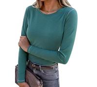 Wayleb Maglia Donna Manica Lunga Girocollo Basic Morbida Elasticizzata Traspirante Versatile da Indossare da Sola o Come Sottogiacca, Verde S