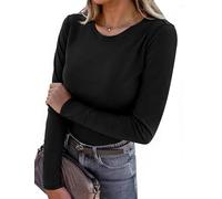 Wayleb Maglia Donna Manica Lunga Girocollo Basic Morbida Elasticizzata Traspirante Versatile da Indossare da Sola o Come Sottogiacca, Nero S