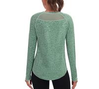 Wayleb Maglia Donna Running Leggera e Traspirante, T-Shirt Manica Lunga con Inserti in Rete per Allenamento e Passeggiata - Verde - Back Mesh XL