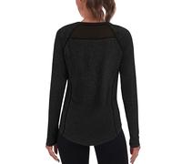 Wayleb Maglia Donna Running Leggera e Traspirante, T-Shirt Manica Lunga con Inserti in Rete per Allenamento e Passeggiata - Nero - Back Mesh XL