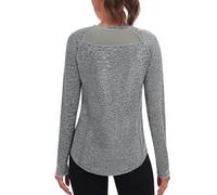 Wayleb Maglia Donna Running Leggera e Traspirante, T-Shirt Manica Lunga con Inserti in Rete per Allenamento e Passeggiata - Grigio - Back Mesh XL
