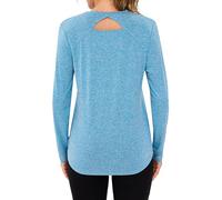 Wayleb Magliette Donna per Sport, Manica Lunga con Scollo Tondo e Dettaglio Cut out Dietro, t Shirt Allenamento Running Training, Azzurro Cielo M