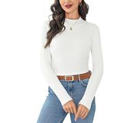 Wayleb Maglione Lavorato a Maglia da Donna, Maglioni con Collo Alto Manica Lunga Elegante Maglioncino Dolcevita Leggero Lupetto Aderente Top Primavera Autunno, Bianco XXL