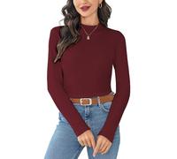 Wayleb Maglione Lavorato a Maglia da Donna, Maglioni con Collo Alto Manica Lunga Elegante Maglioncino Dolcevita Leggero Lupetto Aderente Top Primavera Autunno, Vino Rosso XXL