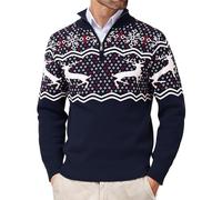 Wayleb Maglione Natalizio Uomo in Maglia Calda, Pullover Invernale con Renna e Motivi Festivi, Girocollo o Collo Alto, Maglioncino Elegante per Natale e Feste S-3XL