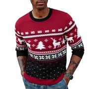 Wayleb Pullover Uomo Natalizio con Motivi Ho Ho Ho e Renna Xmas Sweater Maniche Lunghe Invernale Caldo per Feste di Dicembre - Rosso M