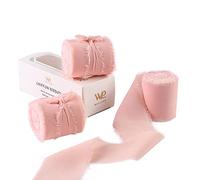 Waylipun Nastro di Chiffon, 3 Rotoli 5cm x 6,4m, Totale 19,2m, Fatto a Mano Nastro di Chiffon con Frange per Bouquet da Regalo, Decorazioni per Matrimoni, Festival, Fai da Te, Rosa