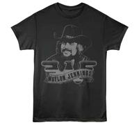 Waylon Jennings - Portrait E Logo - Licenza Ufficiale - Grigio Solido Anteriore