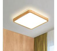 WayLuoung Plafoniera LED In Legno | Ø30cm 6000K 1620Lm 18W | Lampada Soffitto Quadrata In Legno Naturale Con Luce 360°, Camera Letto Soggiorno Cameretta Dei Bambini Cucina Sala Pranzo (Bianco Freddo)