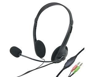 Waytex 69132 Cuffie Micro Wired Jack per Computer Collegamento Doppio Jack 3,5mm con Volume Regolabile sul Filo - Nero