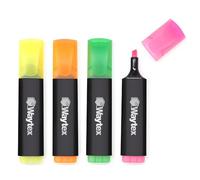 Waytex 931518 Evidenziatori Fluo Set di 4 pennarelli assortiti a punta smussata, giallo, arancione, verde, rosa, per ufficio, scuola e casa