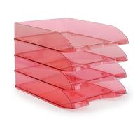 Waytex Confezione da 4 cestini per posta A4, in plastica, colore: Rosso trasparente