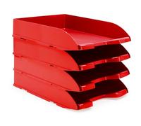 Waytex Confezione da 4 cestini per posta A4, in plastica opaca, colore: Rosso