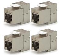 Waytex Keystone RJ45 - Set di 4 supporti patch patch Cat6a FTP senza attrezzi, connettore in metallo zincato nichelato - 10 Gbps 500 MHz - Schermato FTP - T568 A/B - AWG22 a 26 con morsetto per cavo