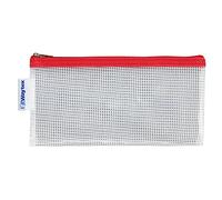Waytex Pochette trasparente con cerniera, struttura in tessuto resistente in EVA senza PVC, formato 22 x 11 cm, chiusura rossa