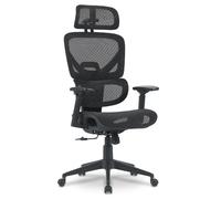 Waytex Poltrona da ufficio ergonomica con seduta in rete tesa, poggiatesta e braccioli regolabili 3D, supporto lombare, dinamico, ribaltabile sincrono, uso intensivo + 7 ore, nero
