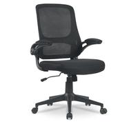 Waytex Poltrona da ufficio ergonomica in tessuto e rete - braccioli sollevabili - regolabile in altezza - meccanismo basculante - per professionisti e privati - nero