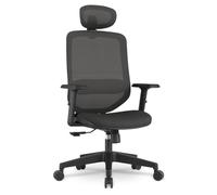 Waytex Poltrona da ufficio ergonomica nera - seduta in tessuto imbottito, schienale in rete traspirante con supporto lombare, poggiatesta regolabile 2D, braccioli regolabili, reclinabile sincrono