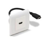 Waytex Presa da parete HDMI tipo Mosaic 80x80 femmina completa, Plastron HDMI 45x45 F/F cavo 20cm con piastra e supporto a vite, colore bianco