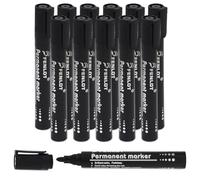 Waytex Set di 12 pennarelli permanenti a punta conica, inchiostro indelebile, punta opaca, 1,5-2 mm, colore: Nero