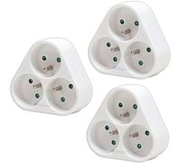 Waytex Set di 3 blocchi triplici, 3 prese in triangolo, 3 x 16A 2P+T, sicurezza per bambini, CE NF, bianco