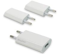 Waytex Set di 3 caricabatterie USB per dispositivi mobili, presa a muro europea a 2 pin, USB-A, presa caricatore universale, colore: Bianco