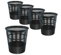 Waytex Set di 5 pattumiere per ufficio nero - Cestini in plastica traforata per