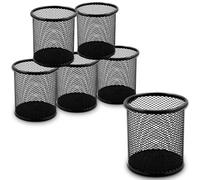 Waytex Set di 6 vasetti per matite da scrivania in metallo a rete, porta penne rotonde, colore: nero